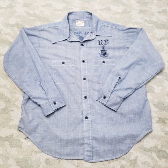 Vintage Coast Wide Shirt Mens 17 Blue Kappa Sigma Pockets Long Sleeve Button-Up - Picture 1 of 5
